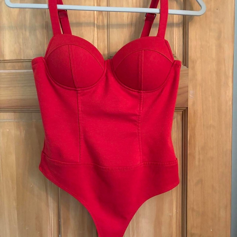 Haute Monde Red Bustier Bodice Bodysuit Padded Cups Small Whimsygoth Retro